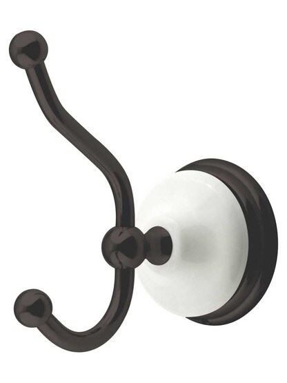 Cumberland Towel Hook with Brass and White Porcelain Rosette.